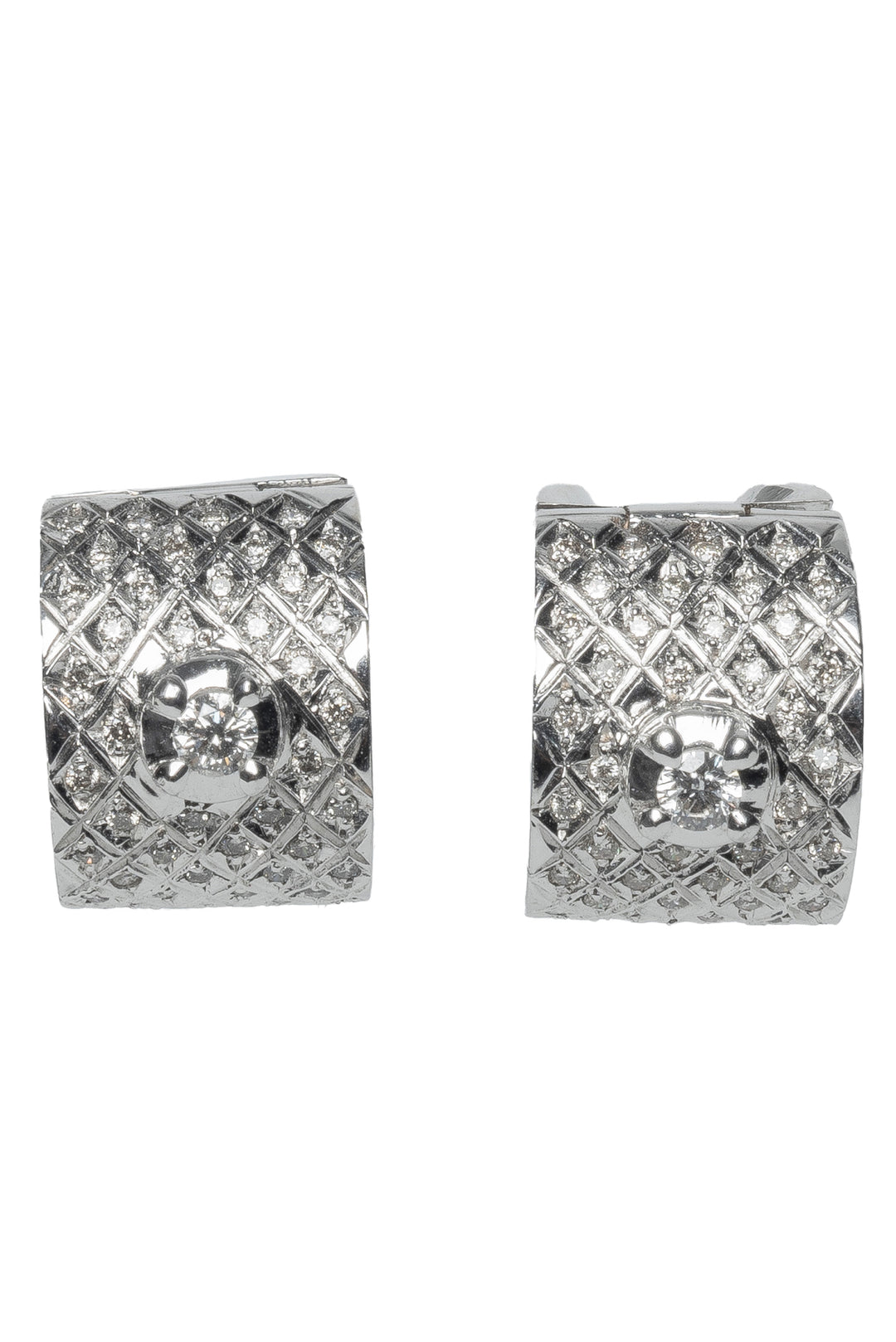 14K White Gold & Diamond Wide Huggie Earrings