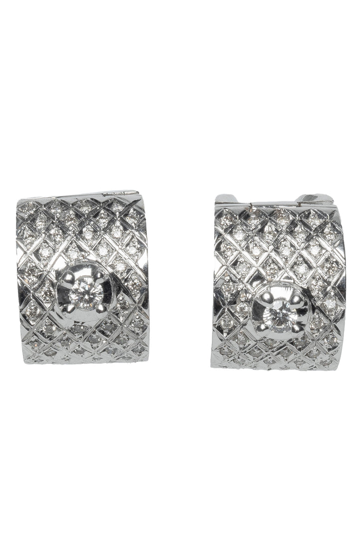 14K White Gold & Diamond Wide Huggie Earrings