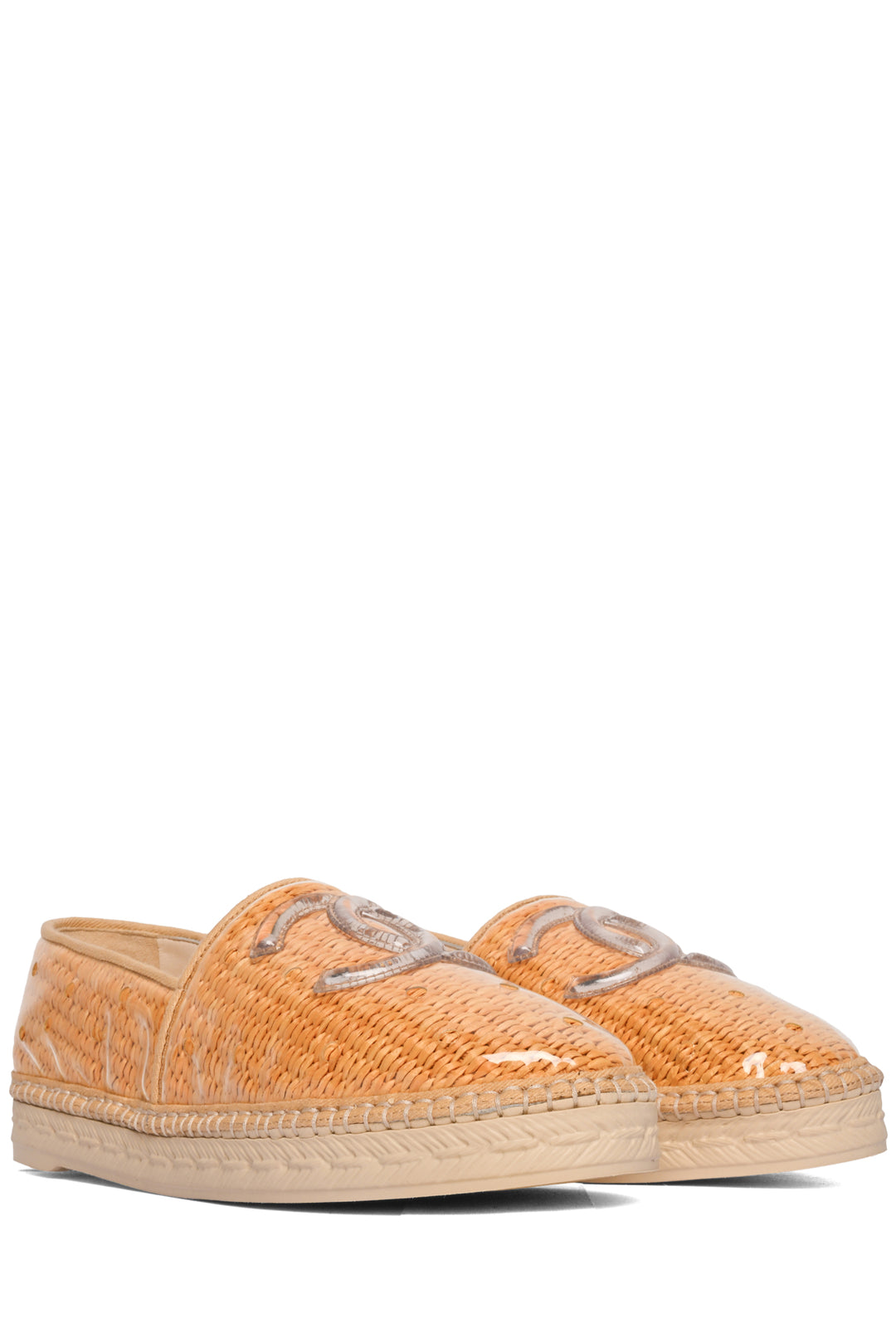 Chanel Size 38 Spring Summer 2019 Straw & PVC CC Logo Espadrille Flats
