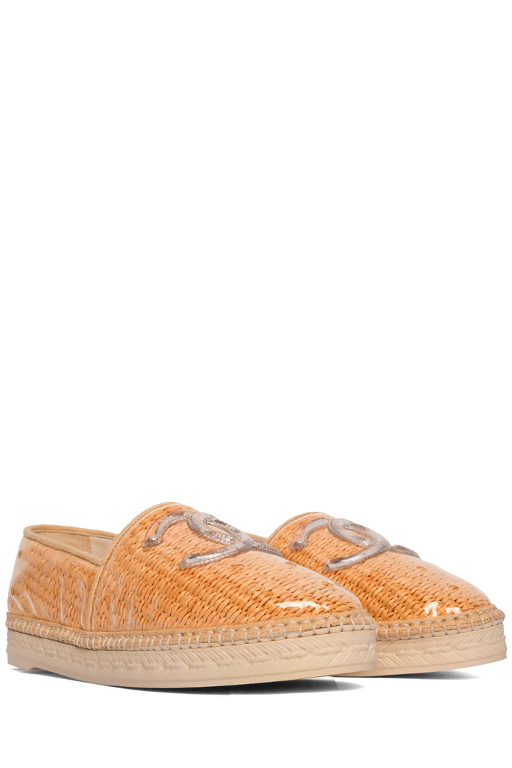 Chanel Size 38 Spring Summer 2019 Straw & PVC CC Logo Espadrille Flats