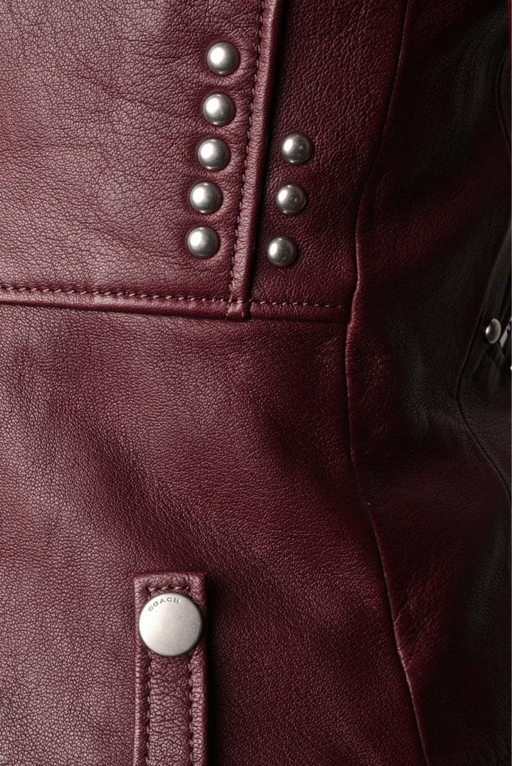 Coach Size 00 Leather Moto Jacket With Beatnik Rivets