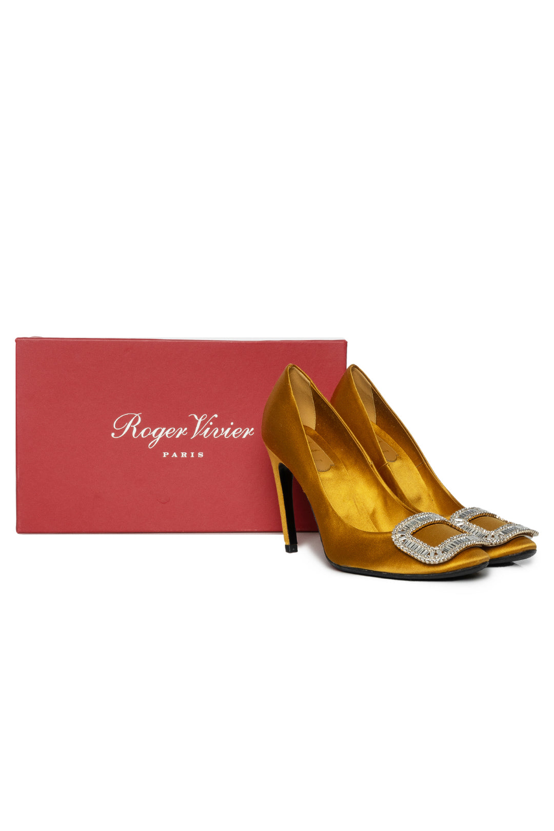 Roger Vivier Size 37 Limelight Crystal Buckle Satin Pumps