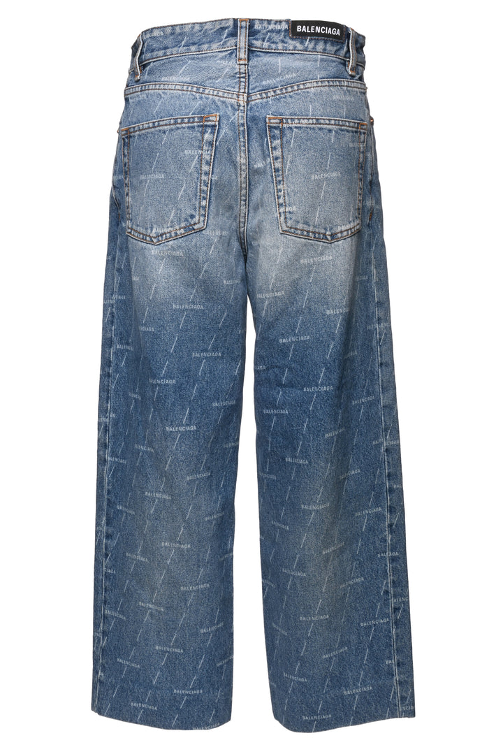 Balenciaga Size 26 2020 High Rise Wide Leg Allover Logo Jeans