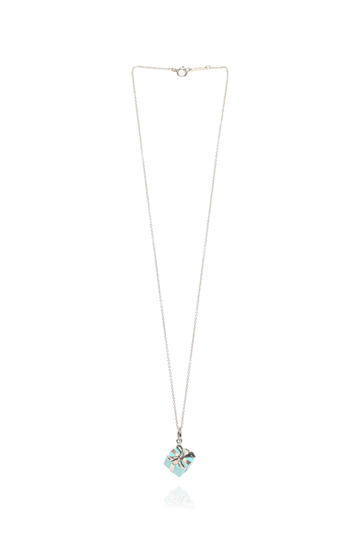 Tiffany & Co Blue Enamel Box Charm Pendant Necklace