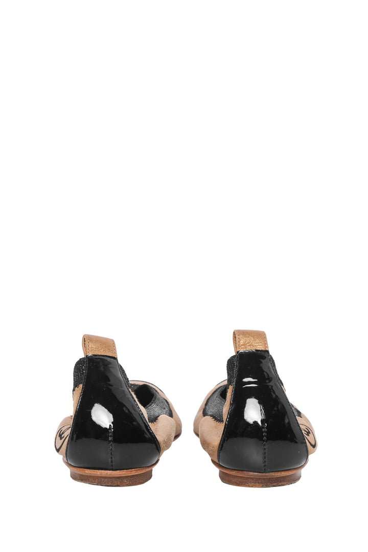 Chanel Size 36.5 Metallic Leather Elastic Trim Ballet Flats