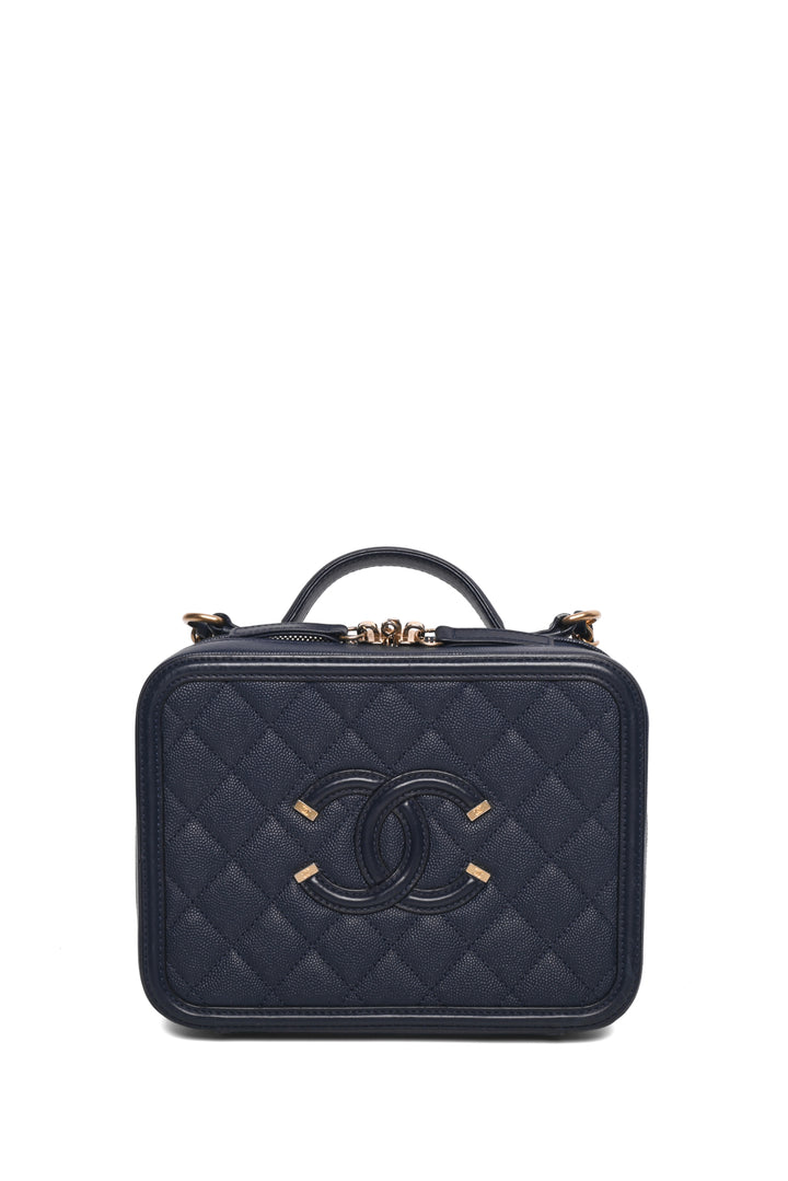 Chanel 2018-2019 Quilted Caviar Medium Filigree Vanity Case Shoulder Bag