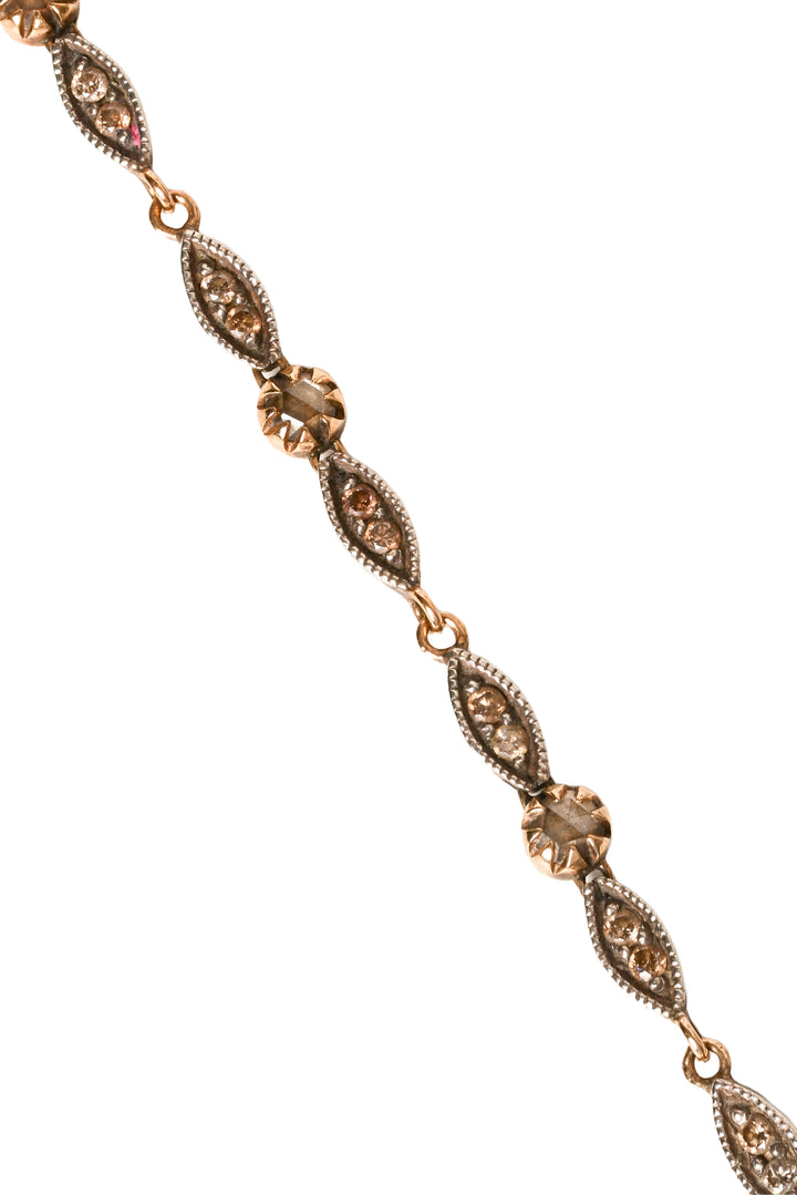 14K Yellow Gold with Sterling Silver & Diamonds Link Bracelet