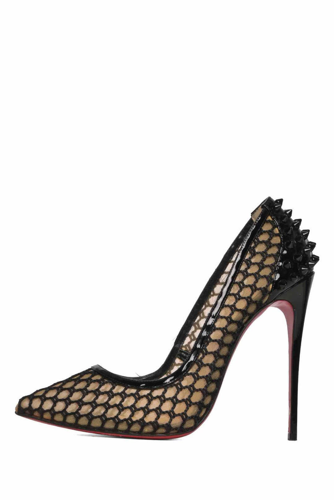 Christian Louboutin Size 39 Spiked Patent Leather & Fishnet Mesh Guni 120 Pumps