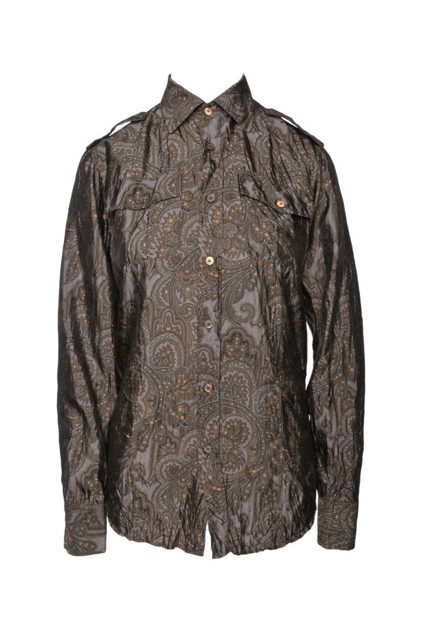 Burberry Size 38 Men's Silk Paisley Shirt Long Sleeve