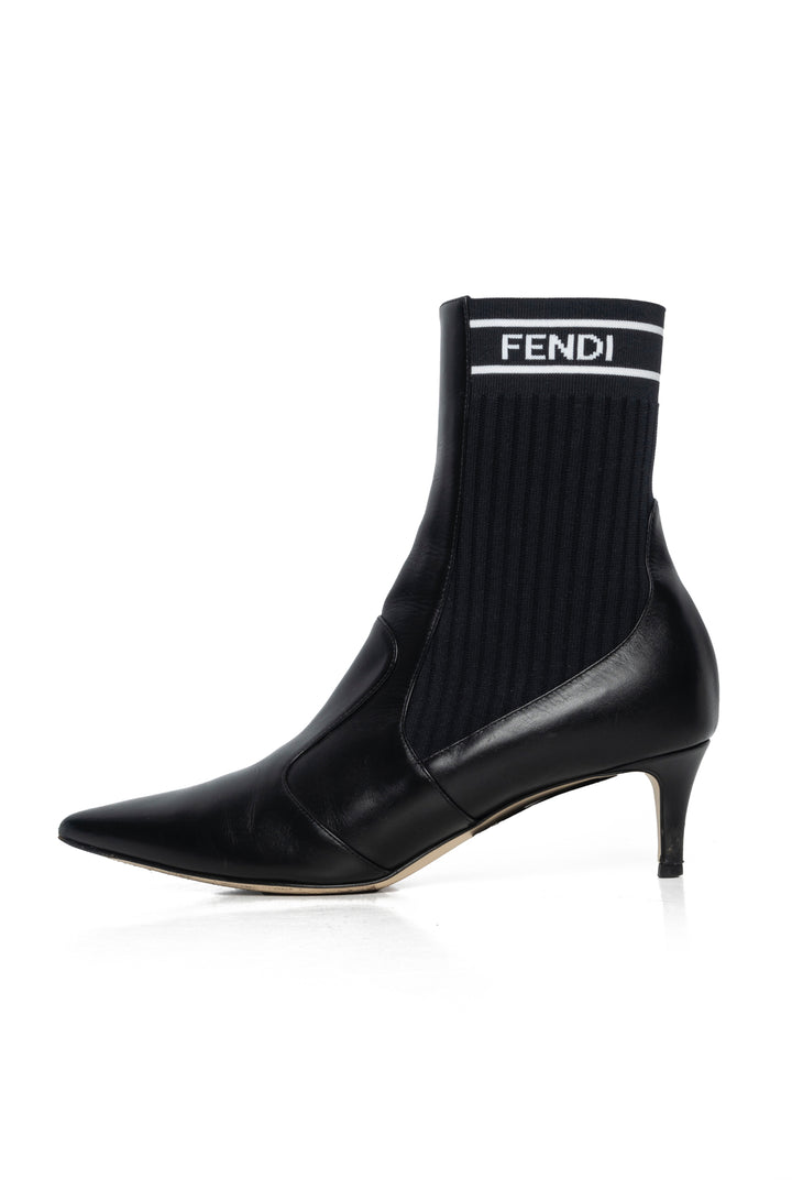 Fendi Size 38 Rockoko Knit Sock Kitten Heel Ankle Boots