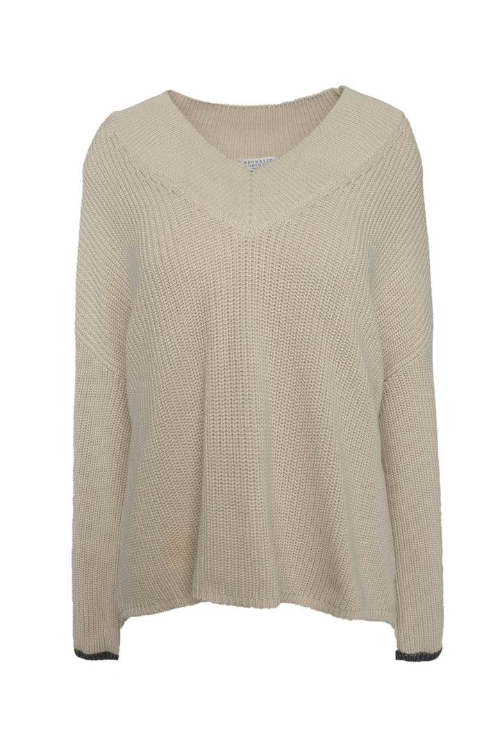 Brunello Cucinelli Size M Bead-Embellished Knit Cotton Sweater