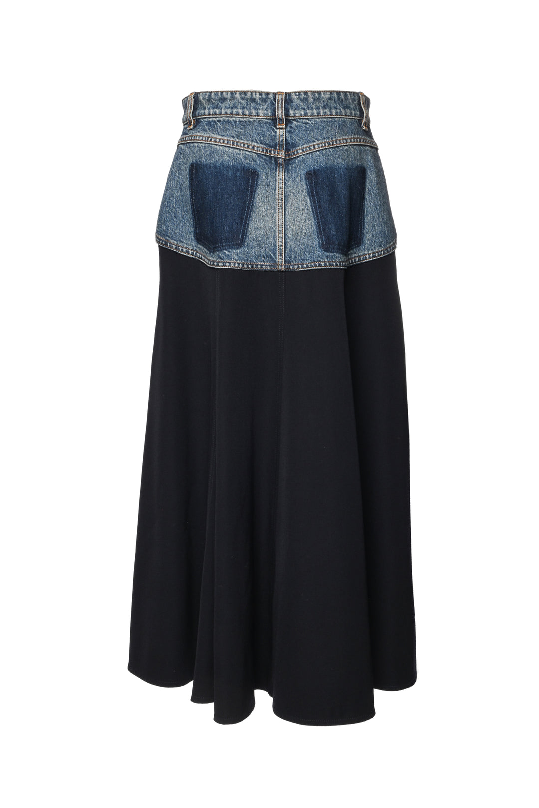 Chloe Size 40 Mixed Media Denim & Virgin Wool Midi Skirt