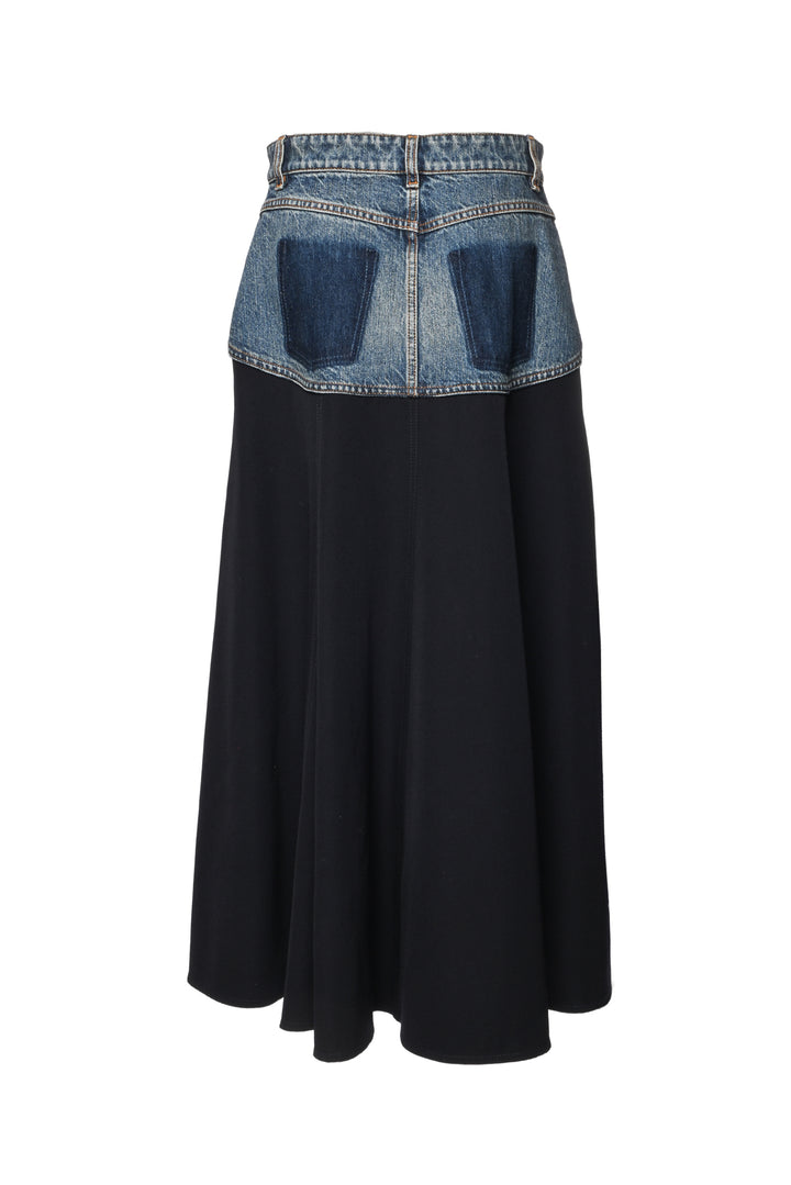 Chloe Size 40 Mixed Media Denim & Virgin Wool Midi Skirt