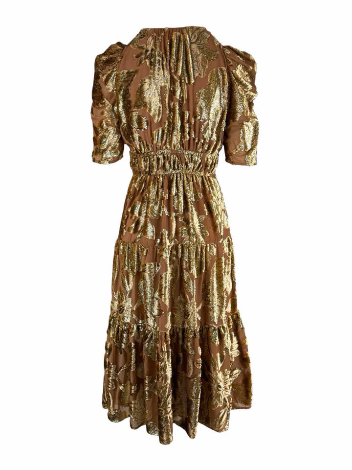 Ulla Johnson Size 4 Rose Gold Metallic Floral Velvet Loretta Dress