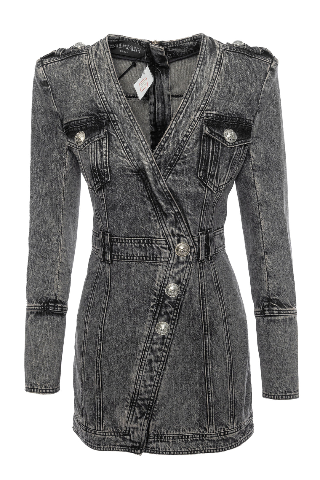 Balmain Size 38 Button Detail Denim Mini Dress