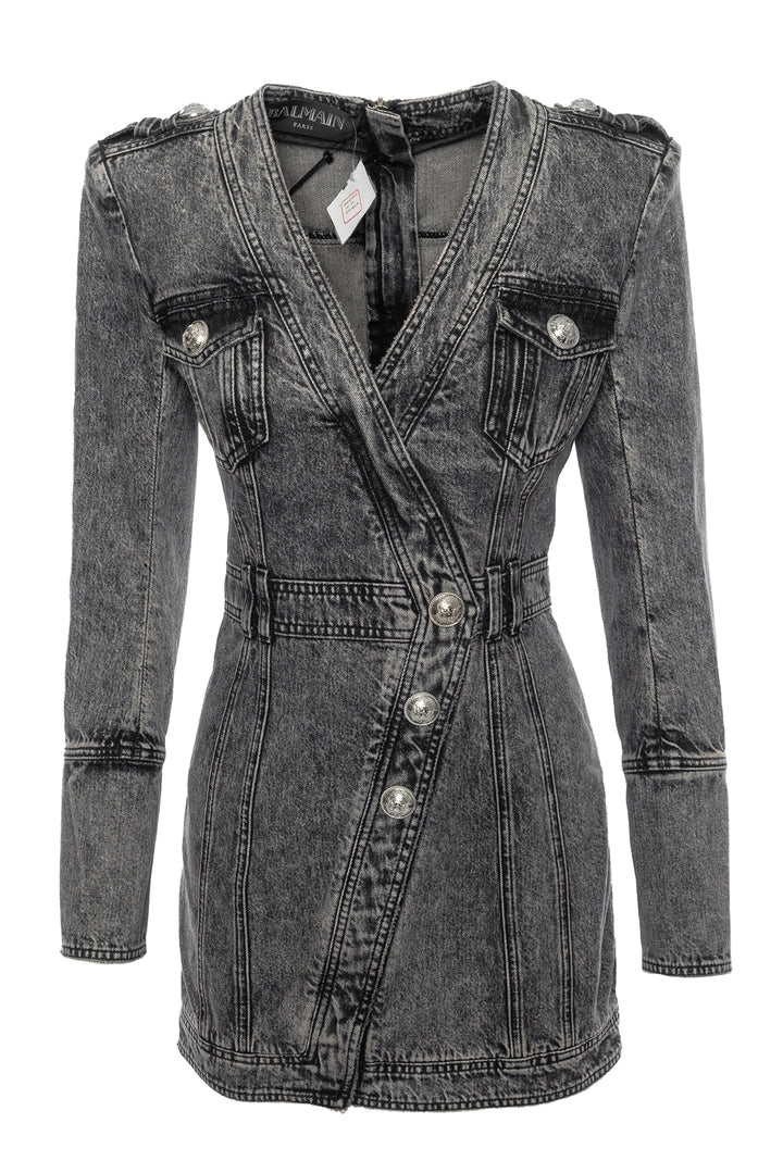 Balmain Size 38 Button Detail Denim Mini Dress