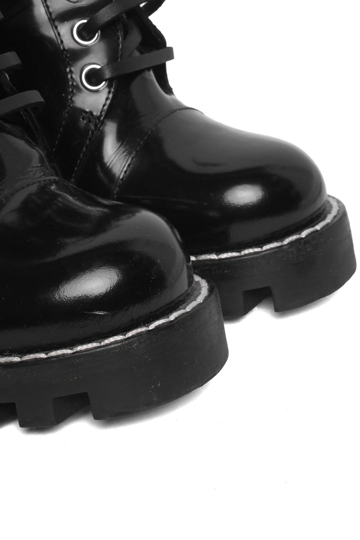Louis Vuitton Size 36 Patent Logo Combat Ankle Boots