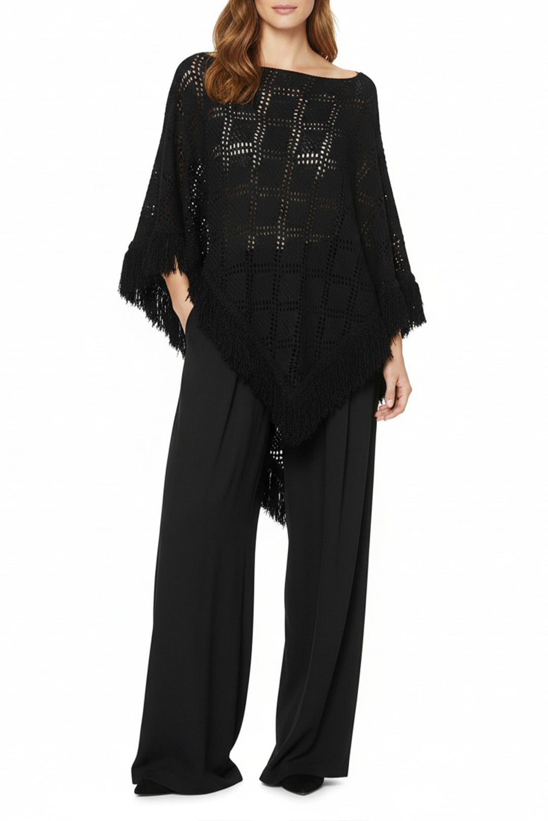 St John Collection Size OS Fringe Knit Poncho