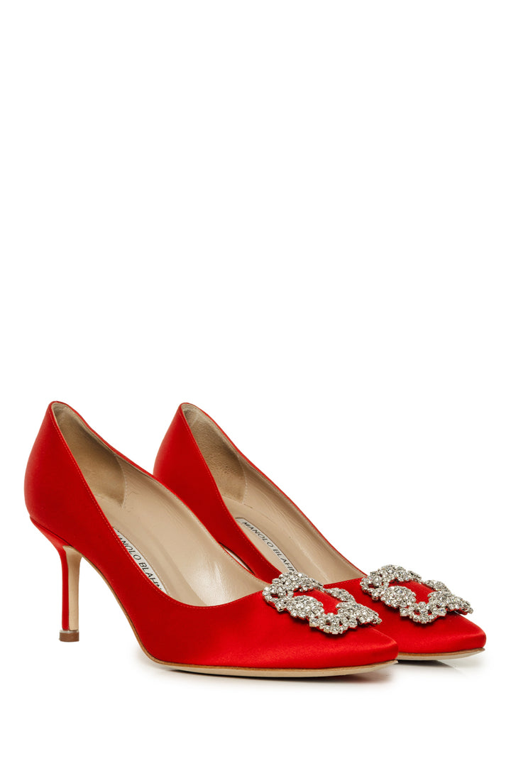 Manolo Blahnik Size 37 Hangisi 70 Crystal Embellished Satin Pumps