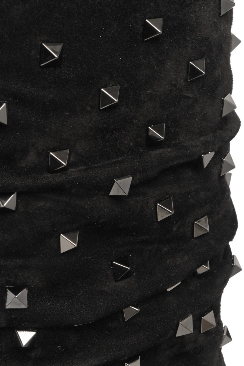 Valentino Size 36.5 Rockstud Accent Ruched Suede Knee Boots