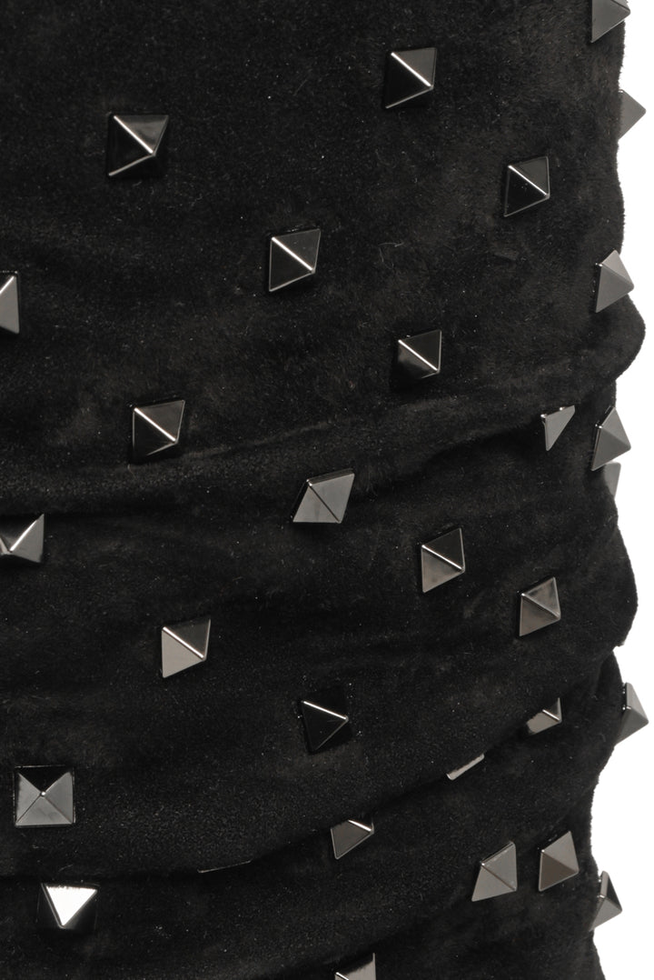 Valentino Size 36.5 Rockstud Accent Ruched Suede Knee Boots