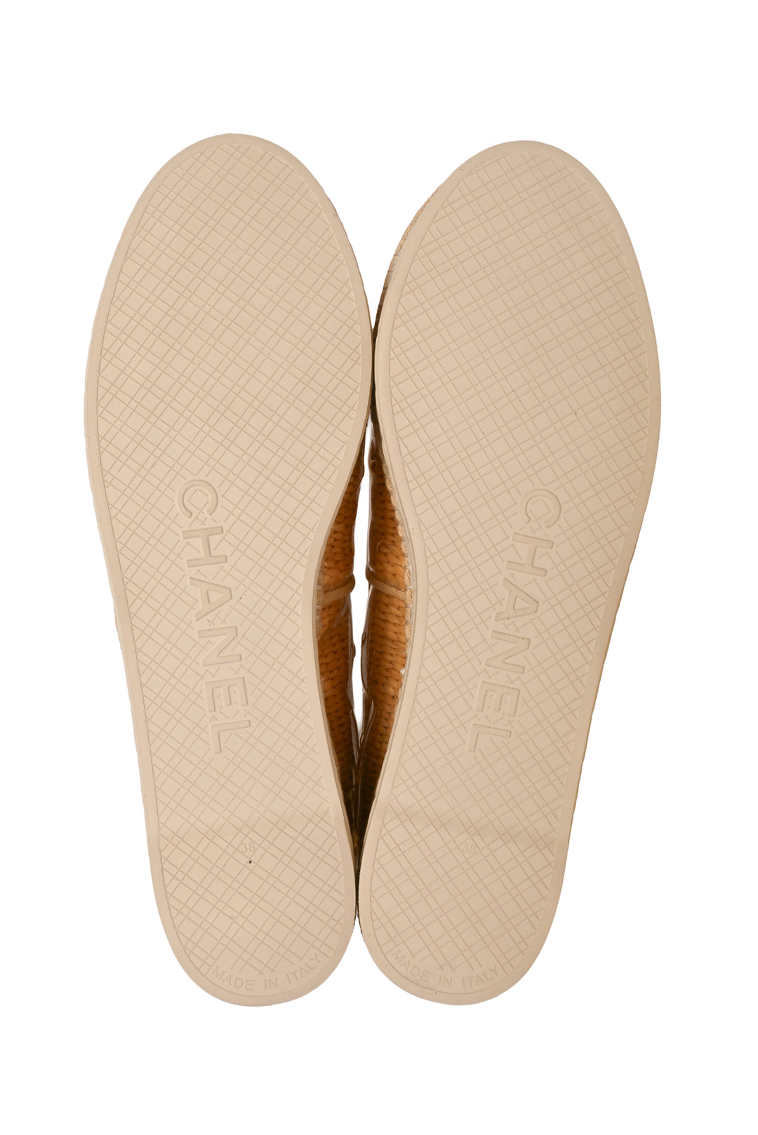 Chanel Size 38 Spring Summer 2019 Straw & PVC CC Logo Espadrille Flats