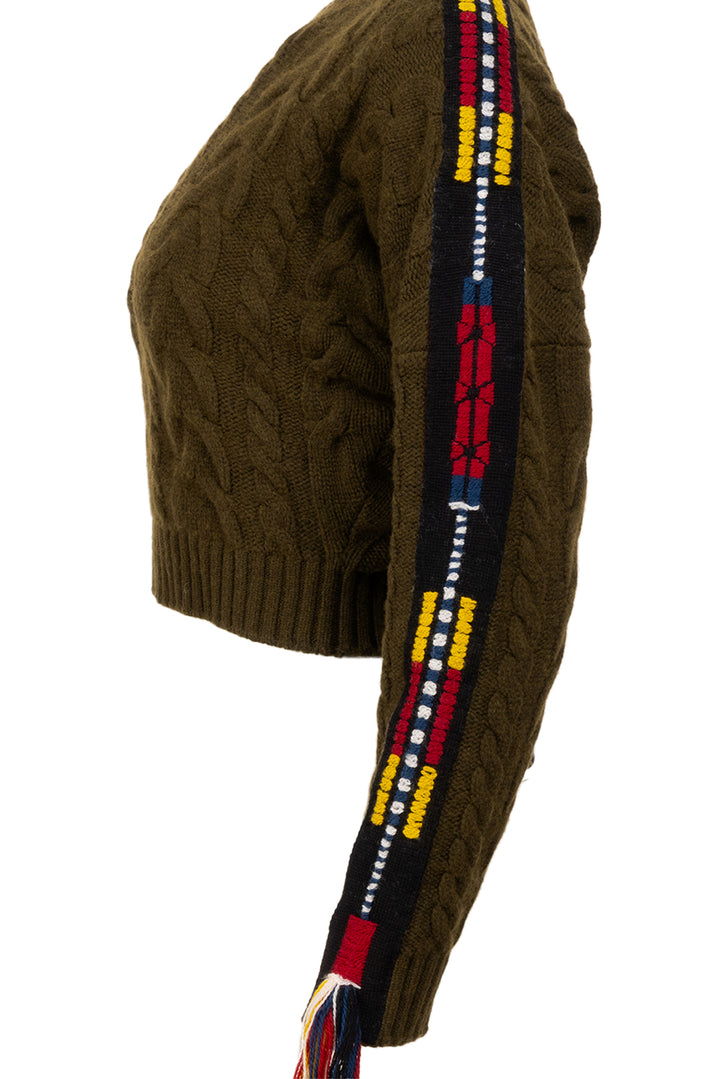 Etro Size 38 Palm Springs Cropped Embroidered Cable-knit Sweater