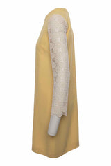 Miu Miu Size 40 Yellow & Eyelet Cream Sleeve Dress
