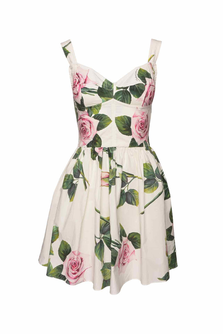 Dolce & Gabbana Size 4 Tropical Rose Print Mini Dress
