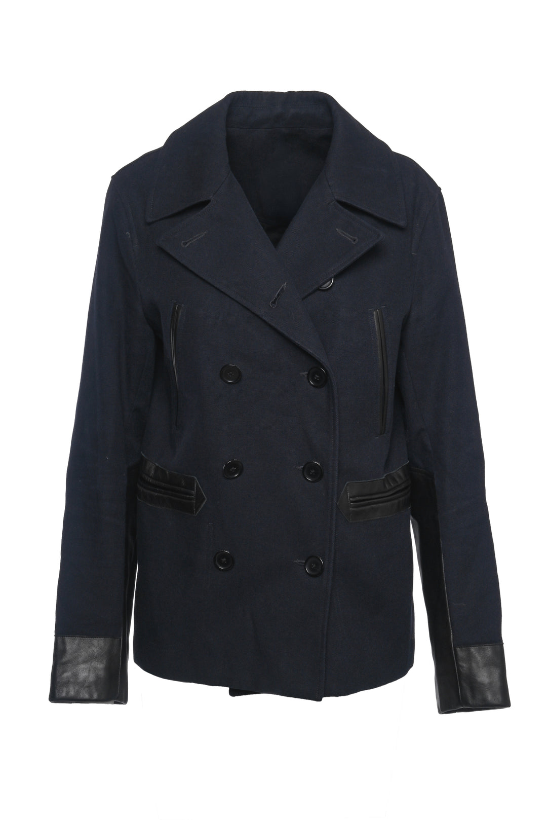 Sandro Size S Leather Trim Double Breasted Coat
