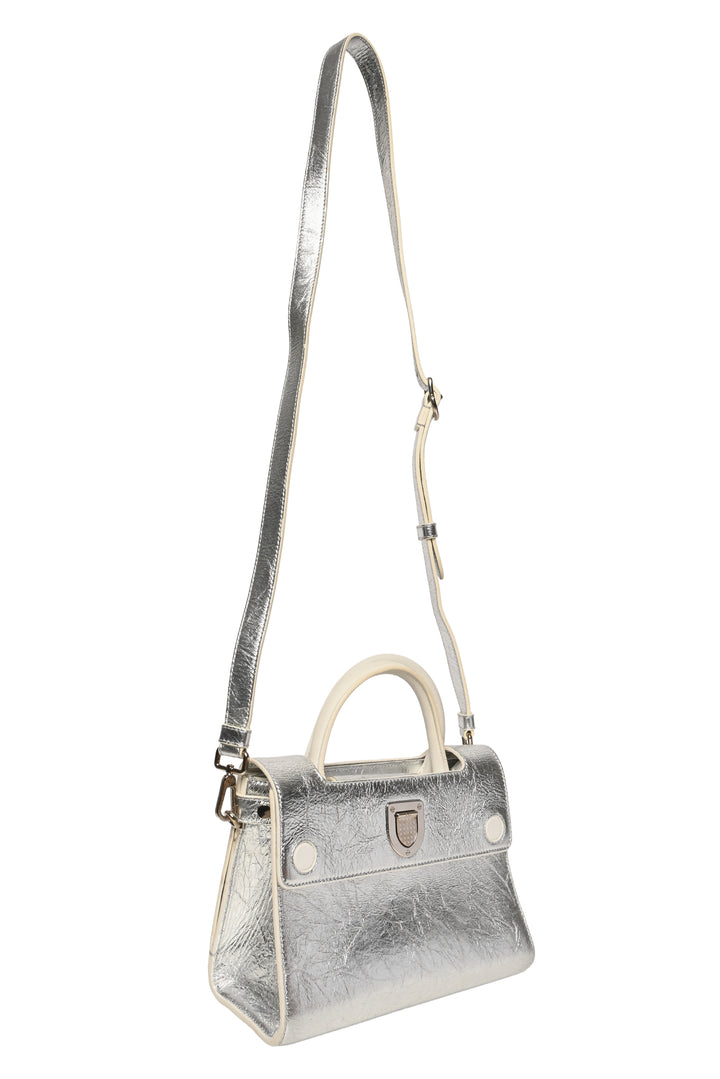 Dior Silver Crinkle Leather Diorever Mini Top Handle Bag