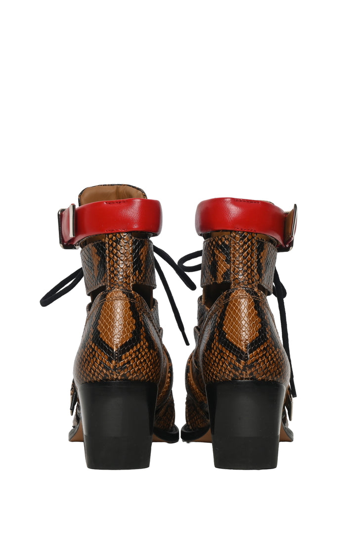Chloe Size 37.5 Rylee Cutout Snake-Effect Leather Ankle Boots