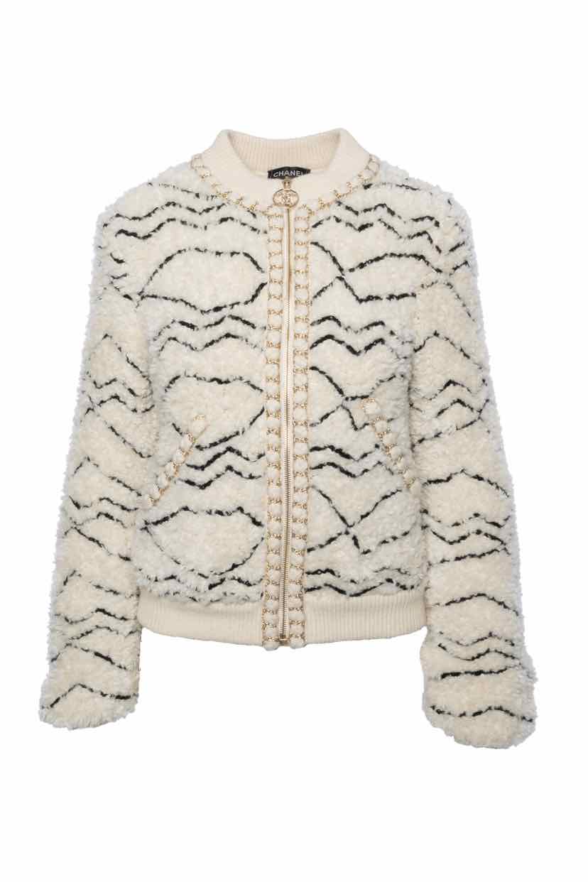 Chanel Size 36 2019 Patterned Faux Shearling Jacket