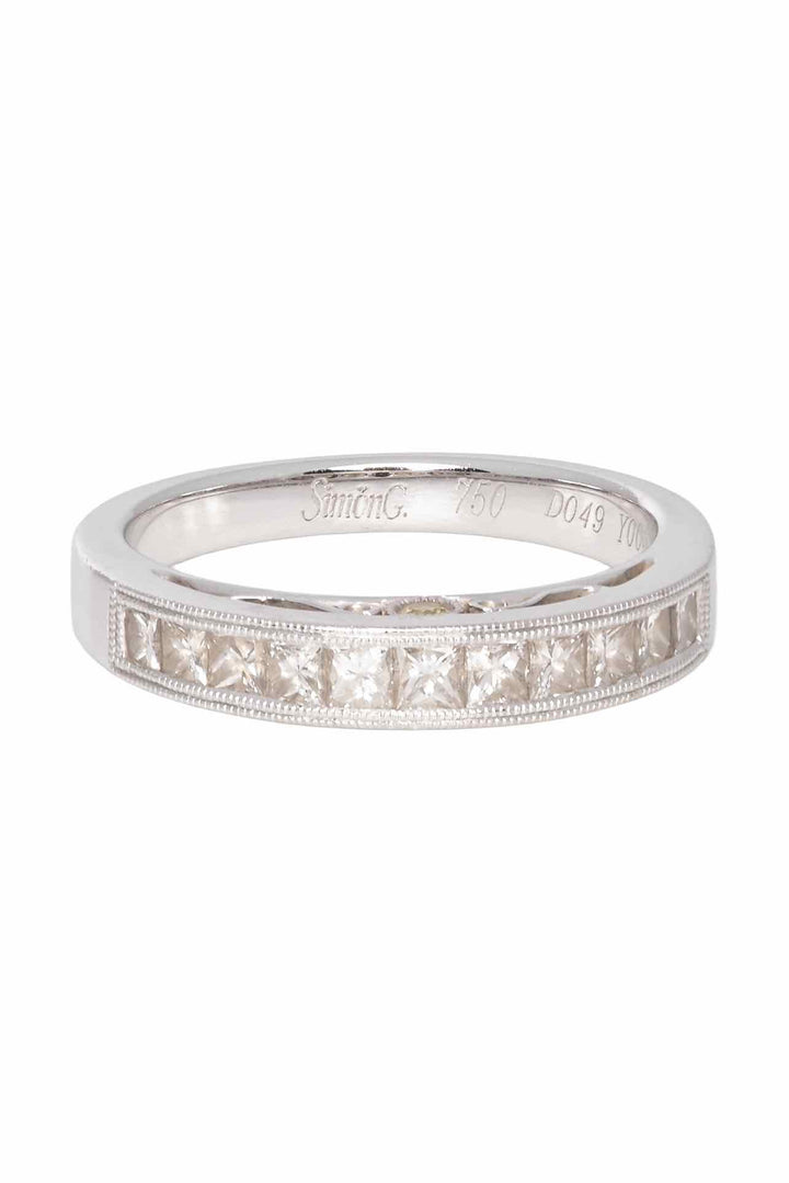 Simon G Size 5  18K White Gold Diamond Anniversary Band Ring