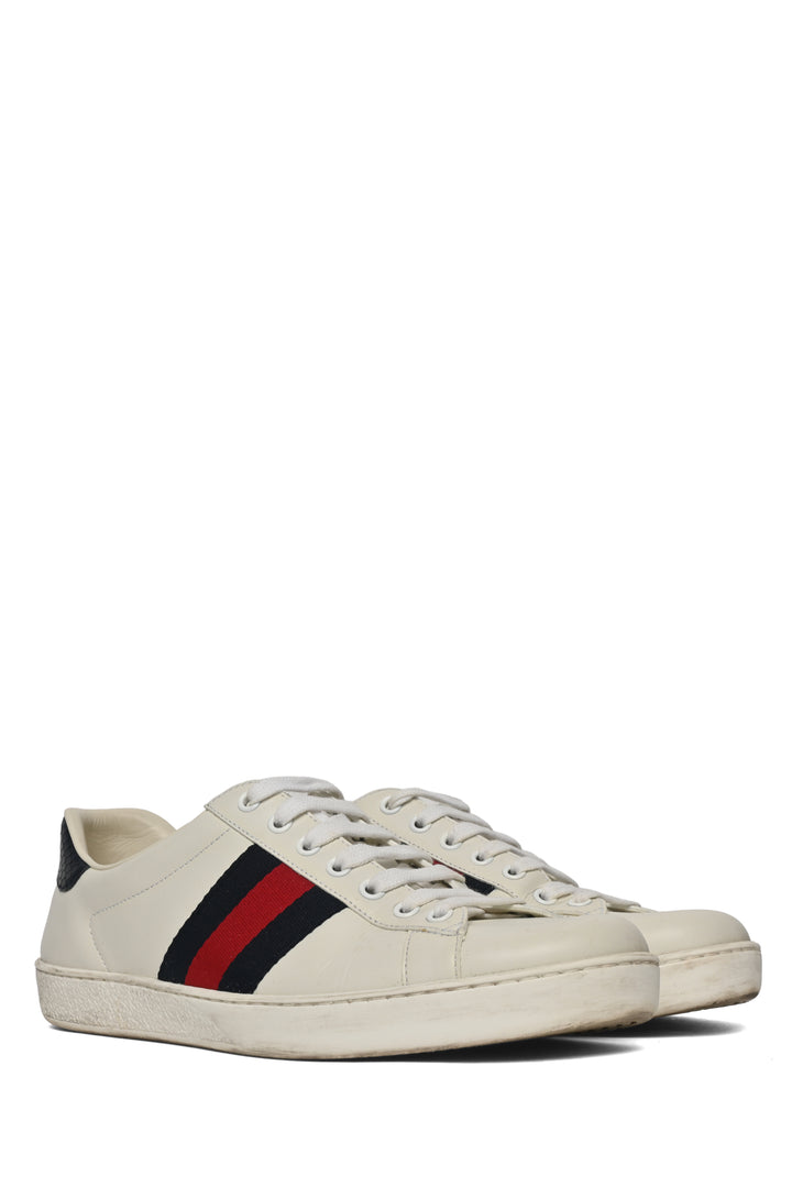 Mens Shoe Size 8.5 Gucci Men's Web Stripe Ace Leather Sneakers