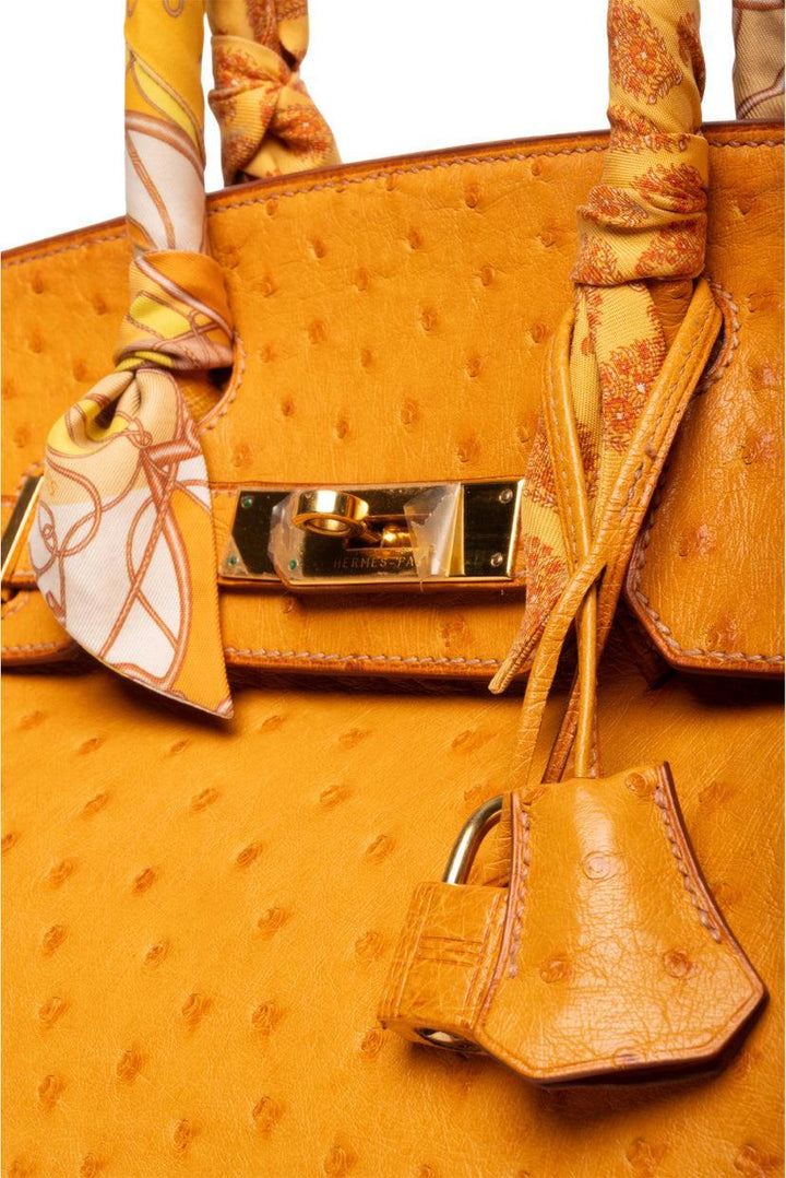 Hermes 1999 Saffron Ostrich Leather Birkin 30