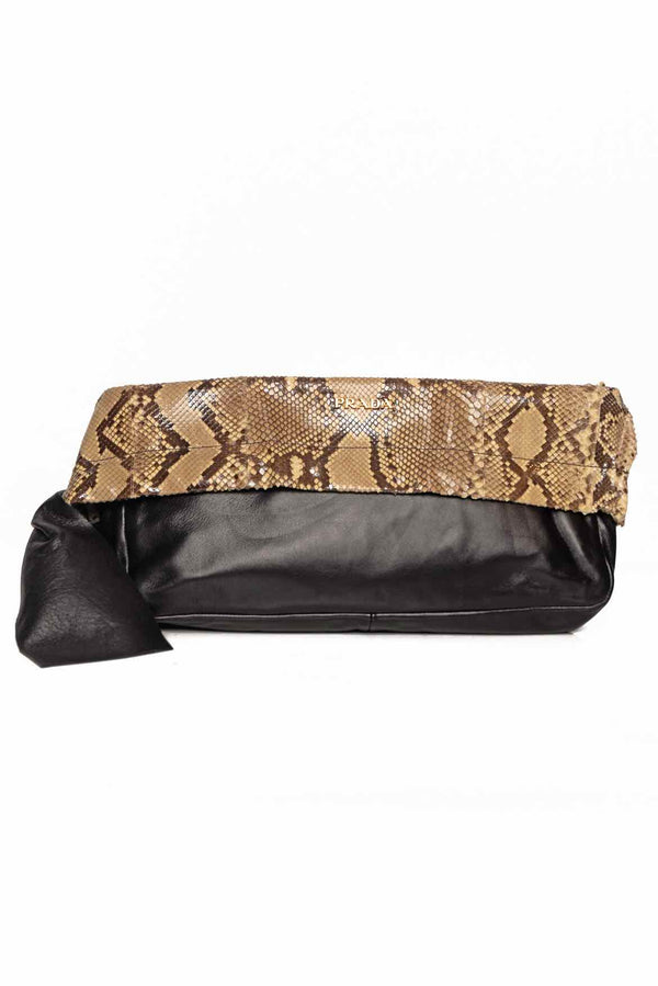 Prada Python-Trimmed Shoulder Bag