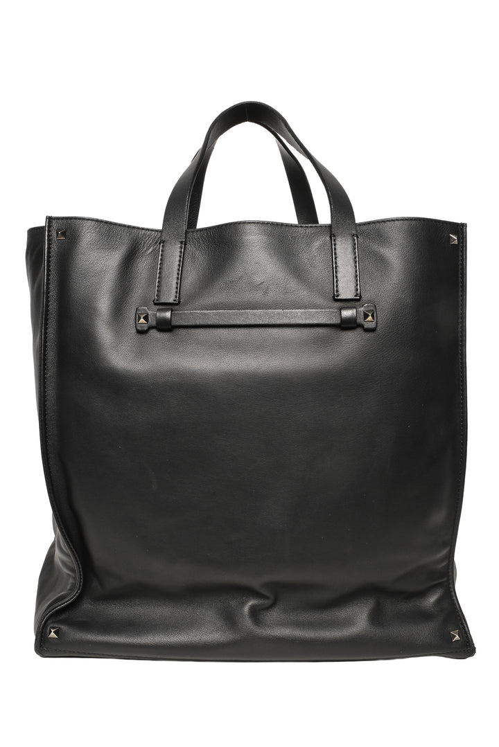 Valentino Garavani Noir Stud Corner Leather Tote