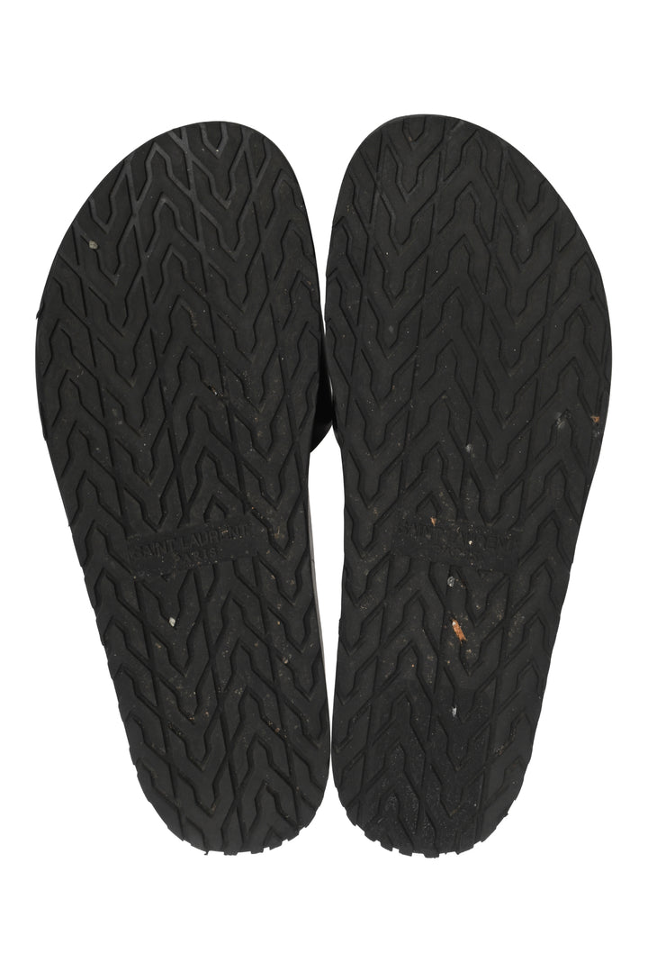 Saint Laurent Size 36.5 Embroidered Logo Leather Slides