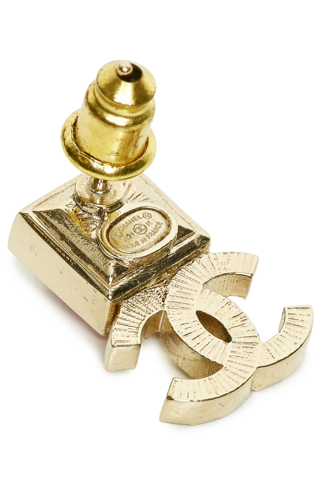 Chanel 2021 CC Pink Square Crystal StudEarrings