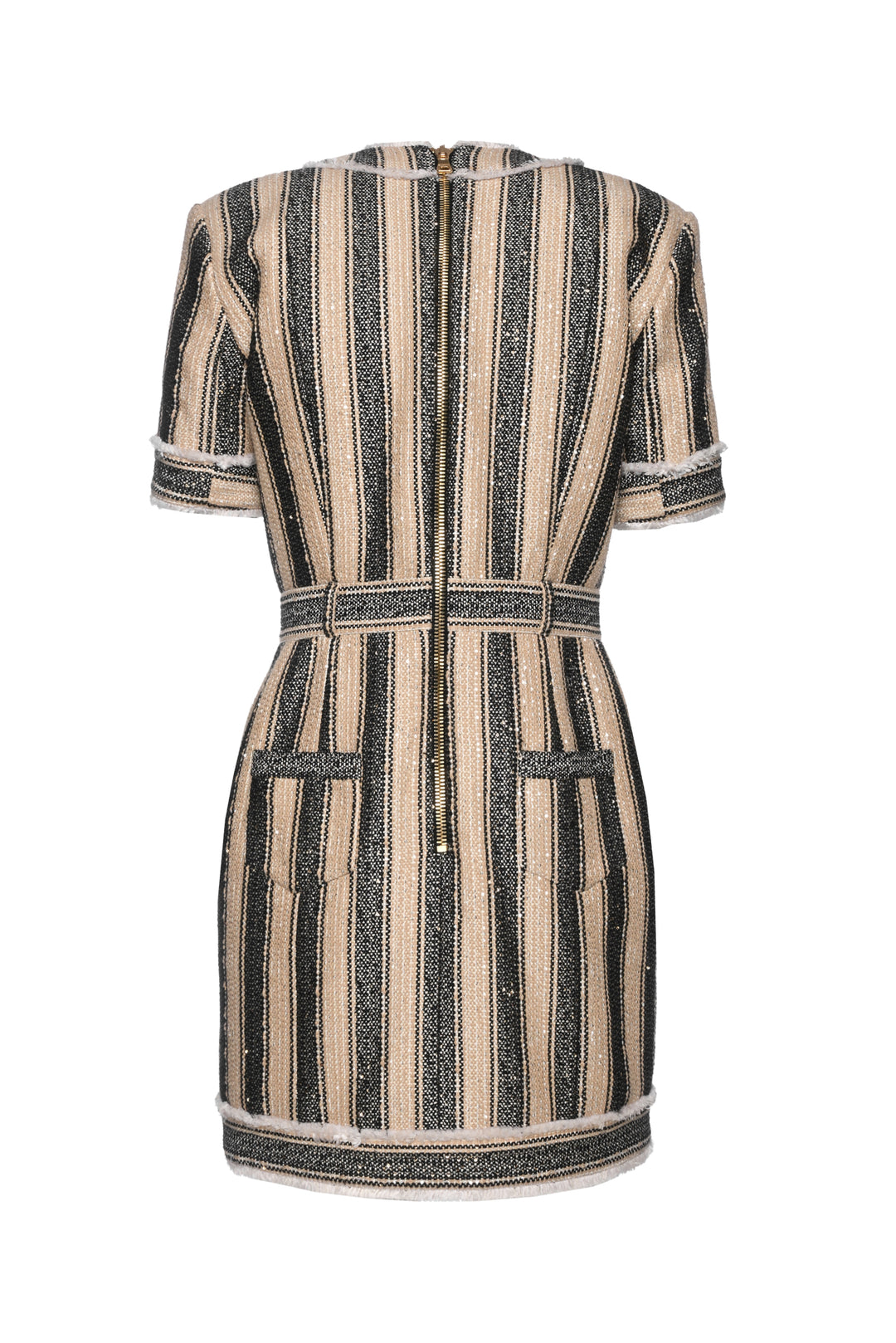 Balmain Size 42 Striped Pique Dress