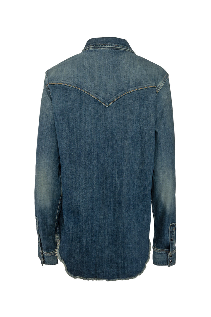 Nili Lotan Size L Travis Frayed Denim Shirt