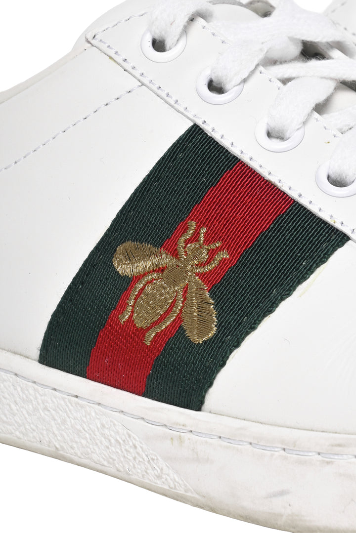 Gucci Size 36 Ace Bee Embroidered Web Stripe Leather Low Top Sneaker