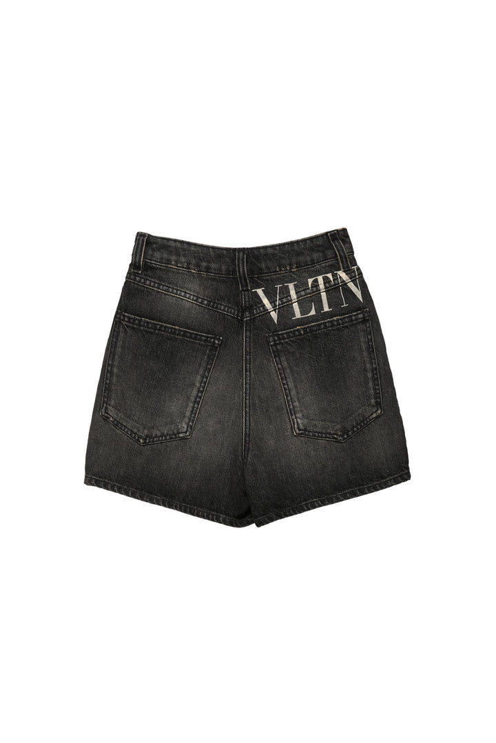 Valentino Size 24 Logo Printed Denim Shorts