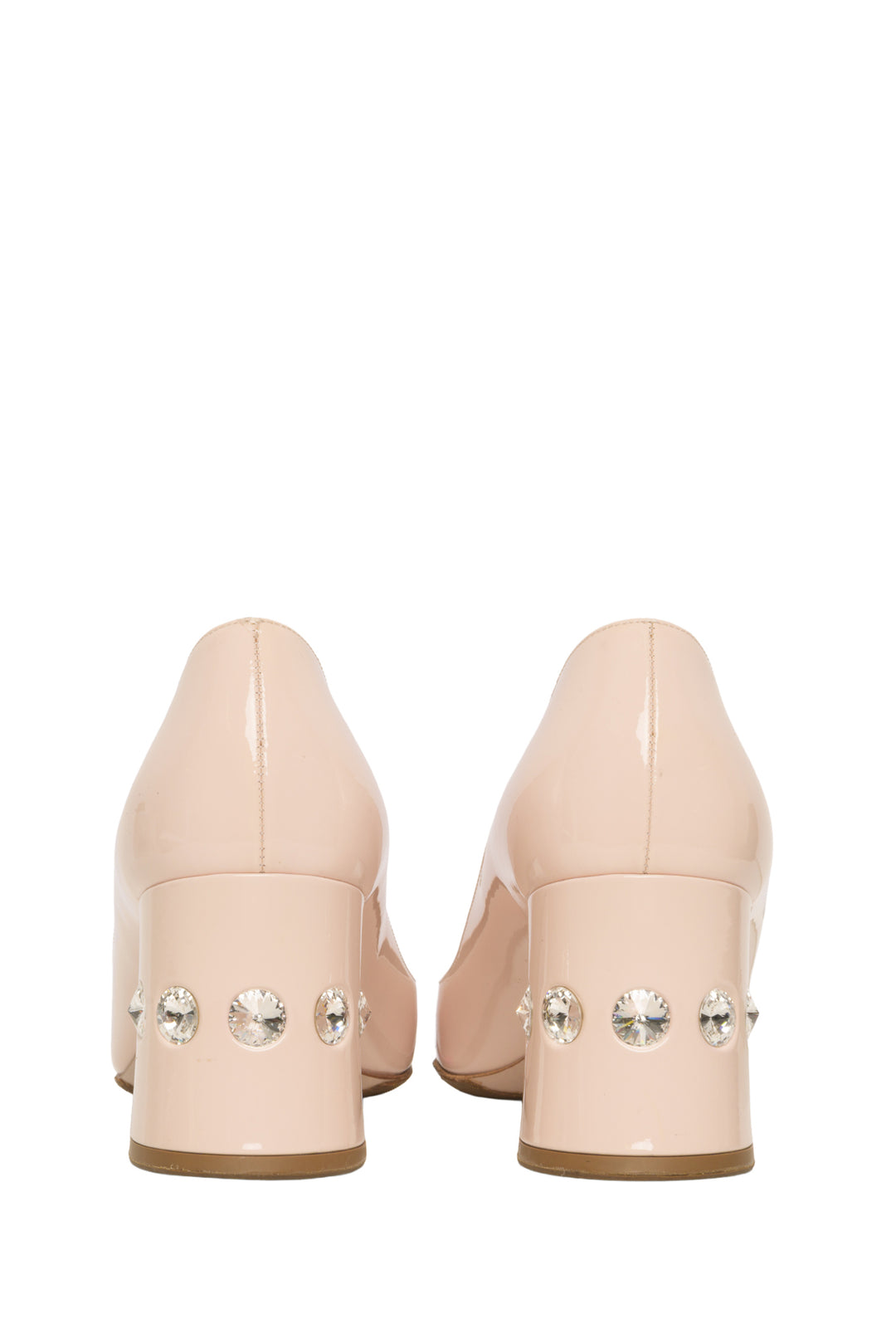 Miu Miu Size 40 Crystal Embellished Patent Leather Block Heel Pumps