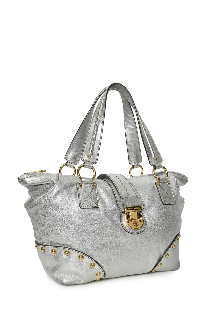 Dolce & Gabbana Studded Metallic Leather Buckle Shoulder Bag