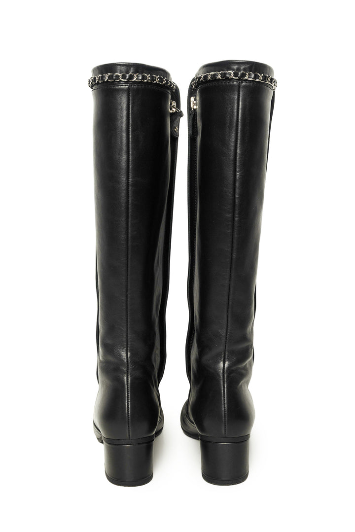 Chanel Size 37 Knee High Chain Detail Boots