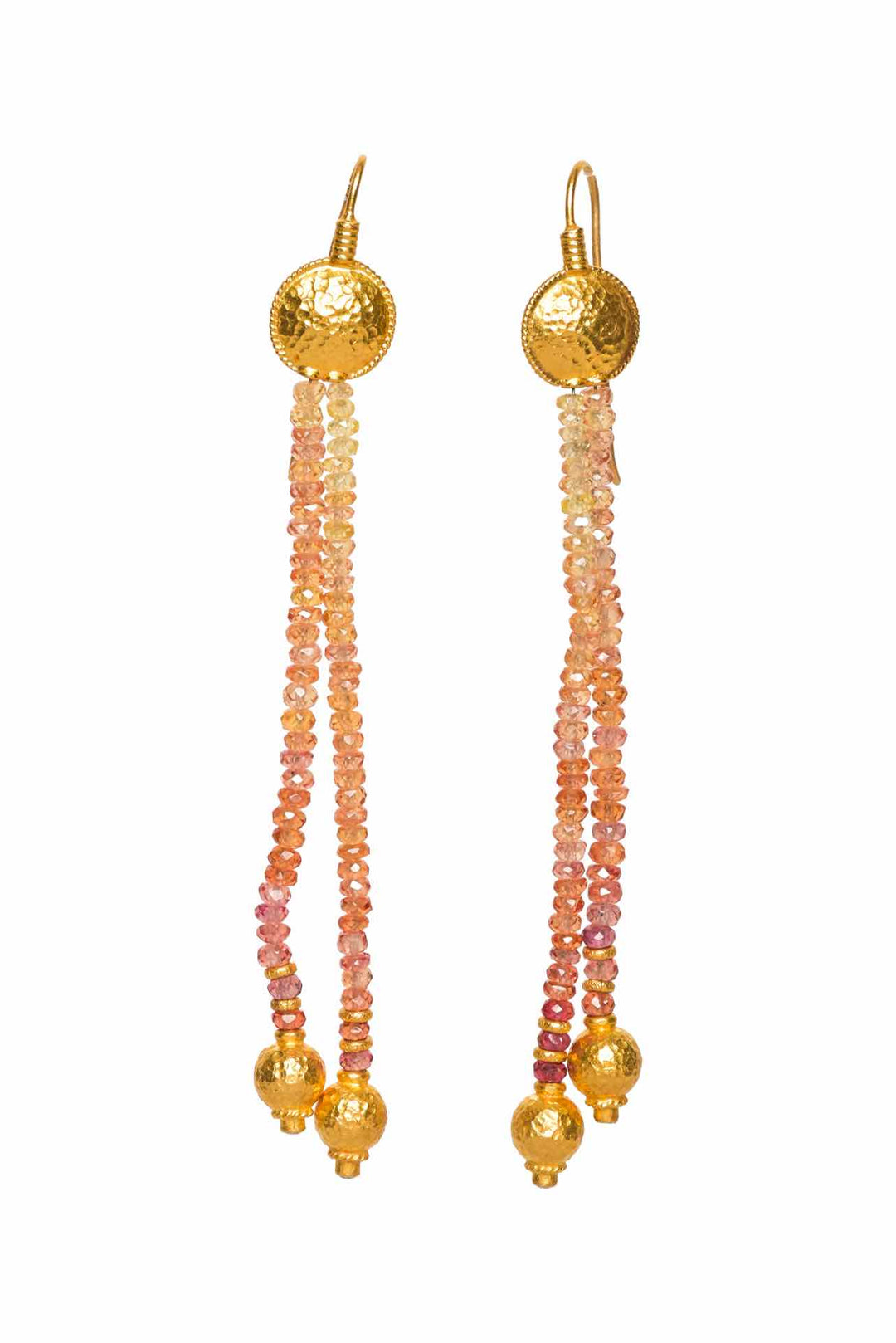 20+K Yellow Gold Sapphire Beaded Dangle Earrings