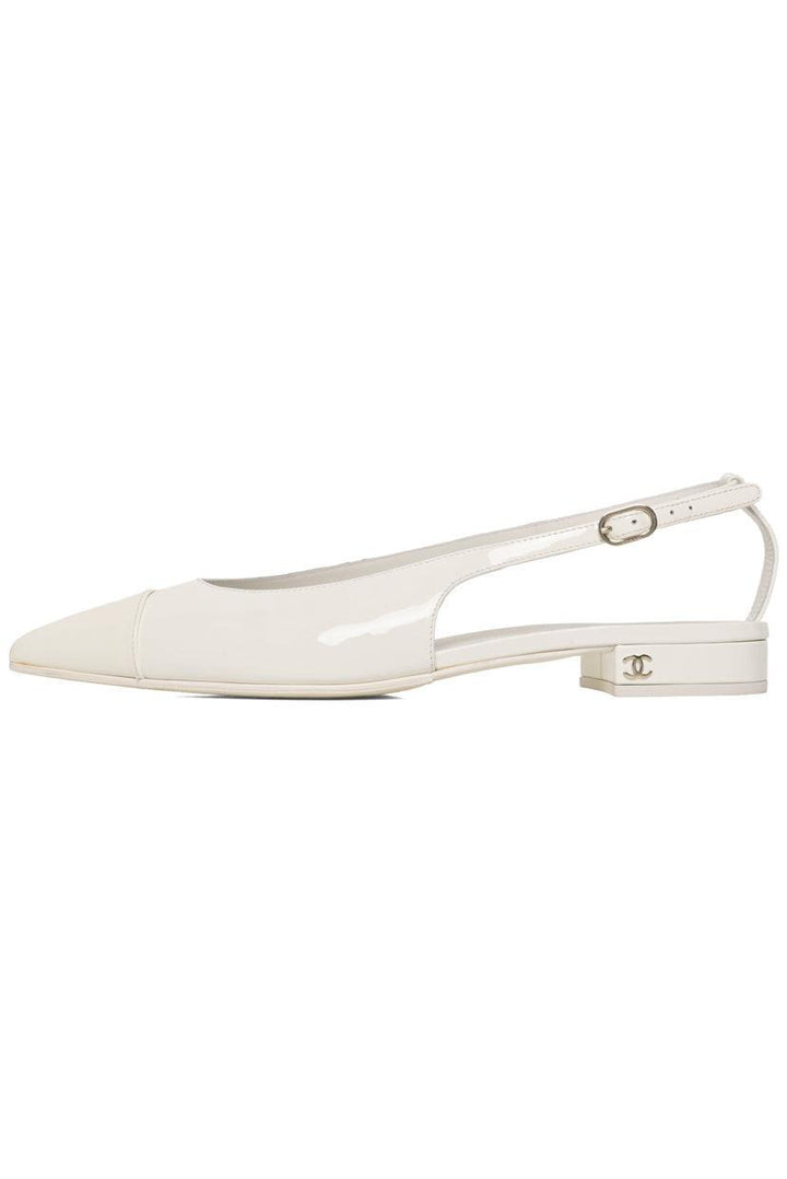 Chanel Size 39.5 2023 Interlocking CC Logo Patent Leather Slingback Flats