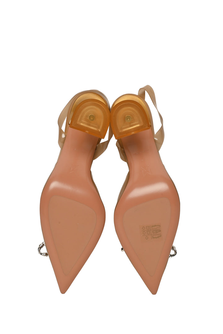 Amina Muaddi Size 38.5 Rosie Glass Crystal Bow PVC Slingback Pumps